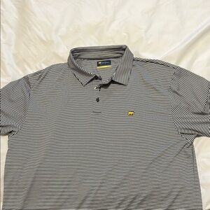 Men's Black and White Striped Polo Shirt